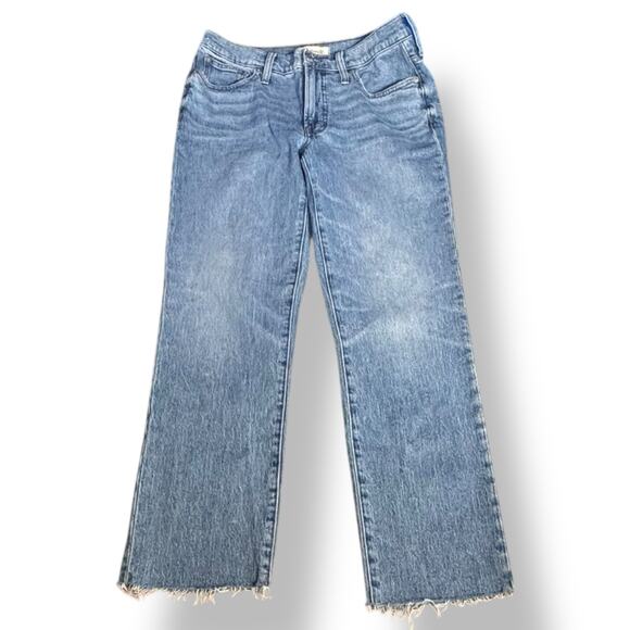 Madewell Mid-Rise Perfect Vintage Straight Jeans Raw Hem Size 28 Medium Wash - Picture 3 of 9